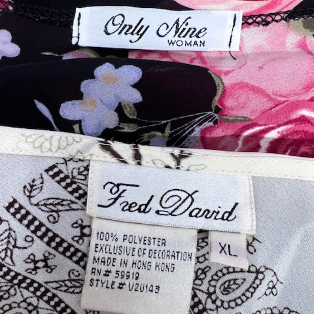 Fred David & Only Nine Blouse  XL V-Neck  pink Ivery  Flora Long Sleeve(#54 - Picture 8 of 10